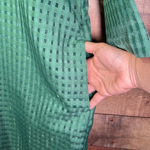 Tuckernuck Emerald Burnout Daphne Dress sz L Ruffle Collar Bow Mini Cocktail - Picture 8 of 15